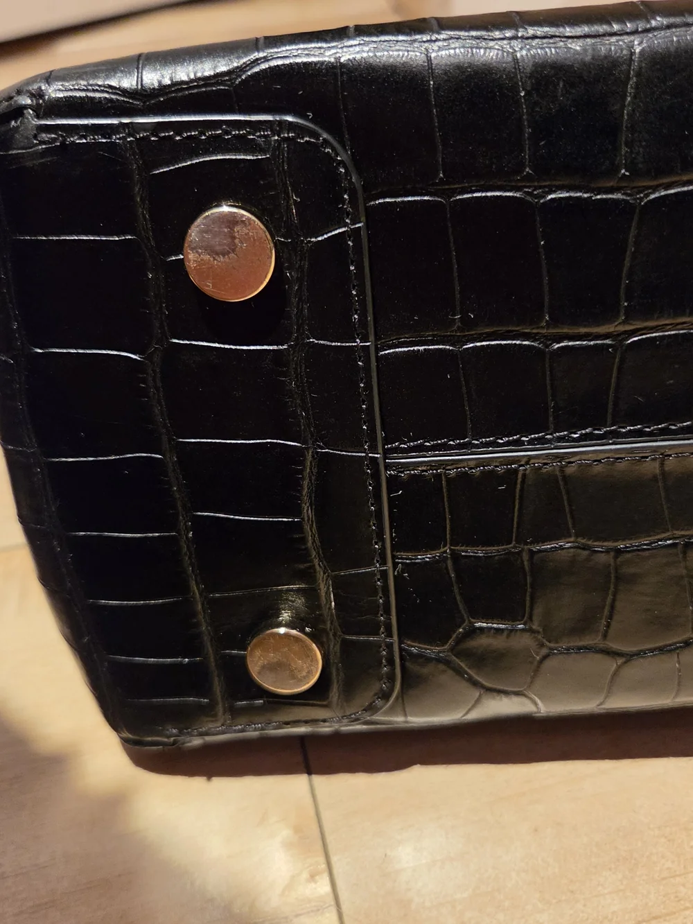 Michael Kors Black Croc-Embossed Leather Satchel with Gold Hardware